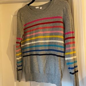GAP CREW NECK SWEATER GRAY RAINBOW STRIPES SMALL